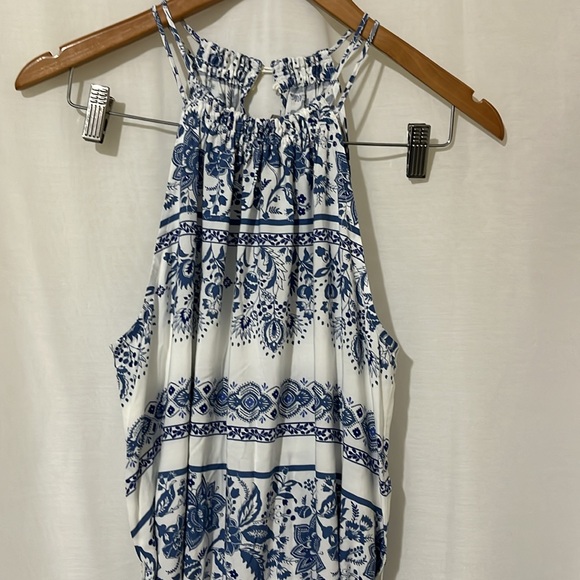 Loft White and Blue Halter Maxi Dress a302 - Picture 2 of 4